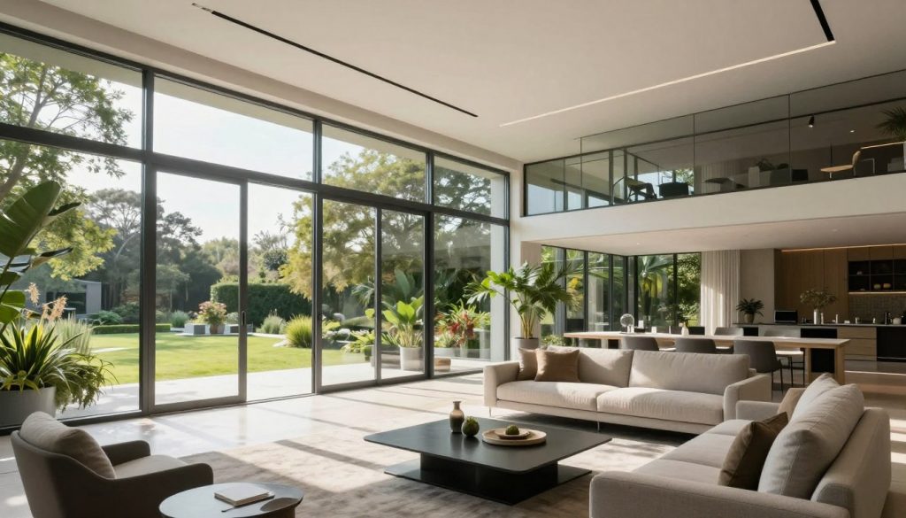 geräumige Glasfronten