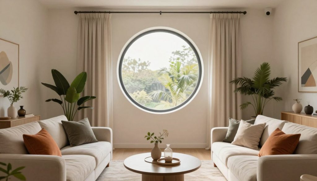runde Fenster Gestaltung im Wohnzimmer